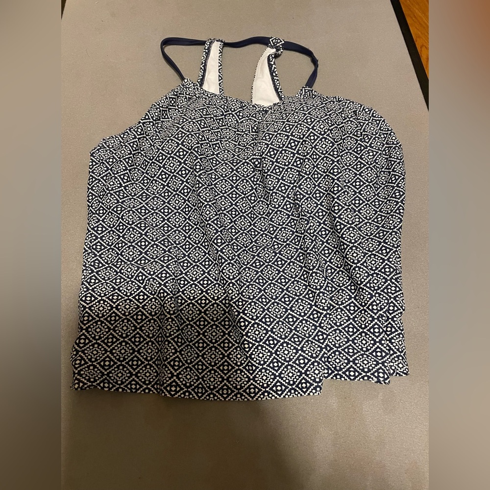 Navy and White Patterned Women's Bathing Suit Top
